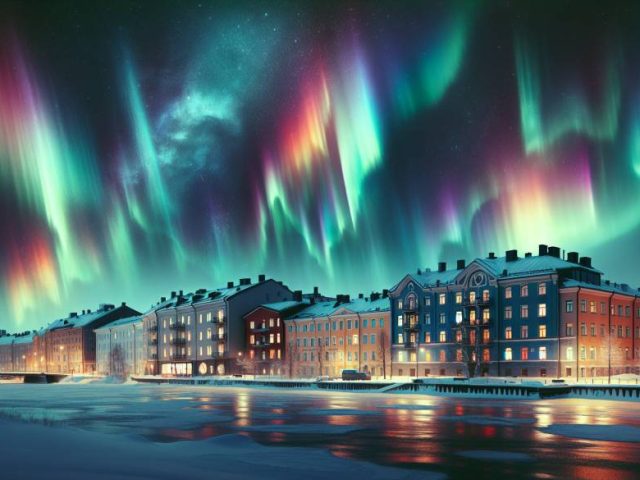 Das Fenster zu den Nordlichtern öffnet sich in Rovaniemi, Finnland